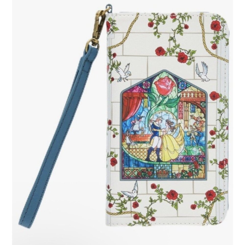 Loungefly Disney Beauty & the Beast Belle Stained Glass Tech Wallet Wristlet NWT